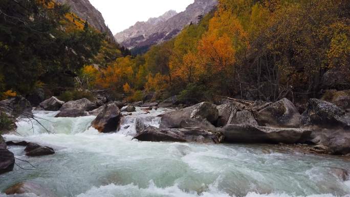 西藏318国道米美小峡谷的溪流