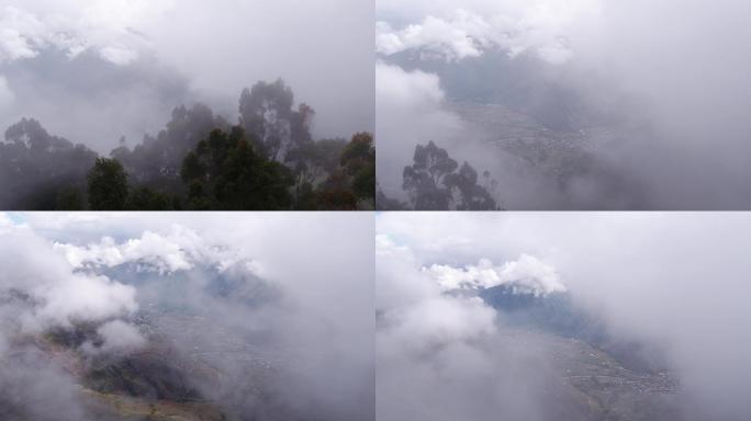 山雾 风景 4k 航拍 透过云雾见大山