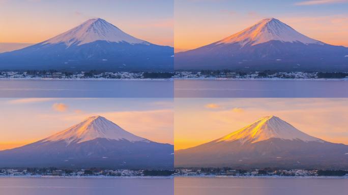 日本冬季富士山延时日出场景