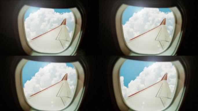飞机窗口视图窗外机舱蓝天白云民航客机