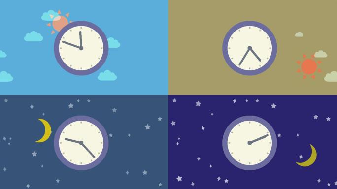 简单可爱的24小时时钟和天空动画