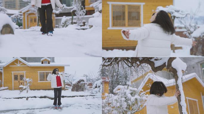 雪地里玩耍的女生