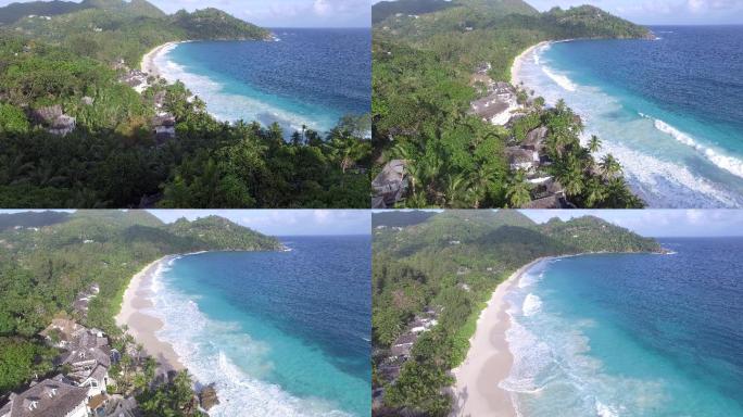 塞舌尔群岛 4k高清航拍  海浪沙滩