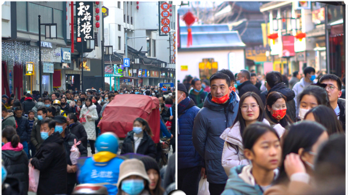 春节城市商业步行街人群实拍