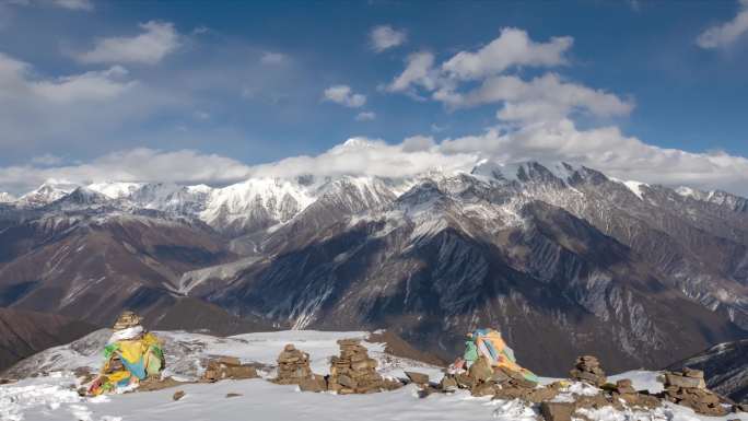 震撼壮观贡嘎山雪峰延时摄影大气自然风光