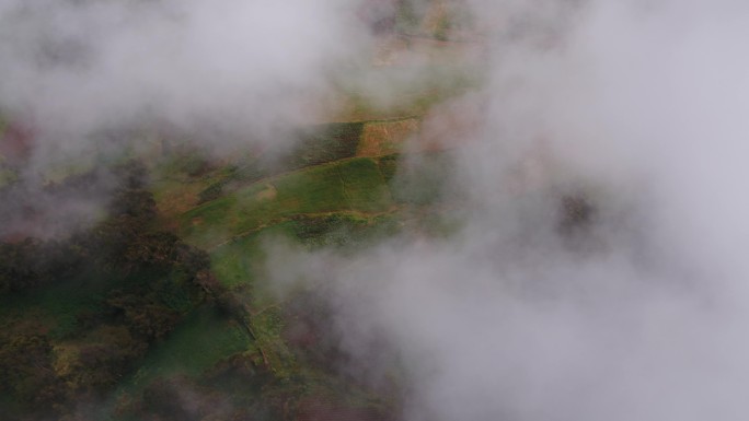 4k 航拍 田野 高空俯瞰大地 云雾缭绕