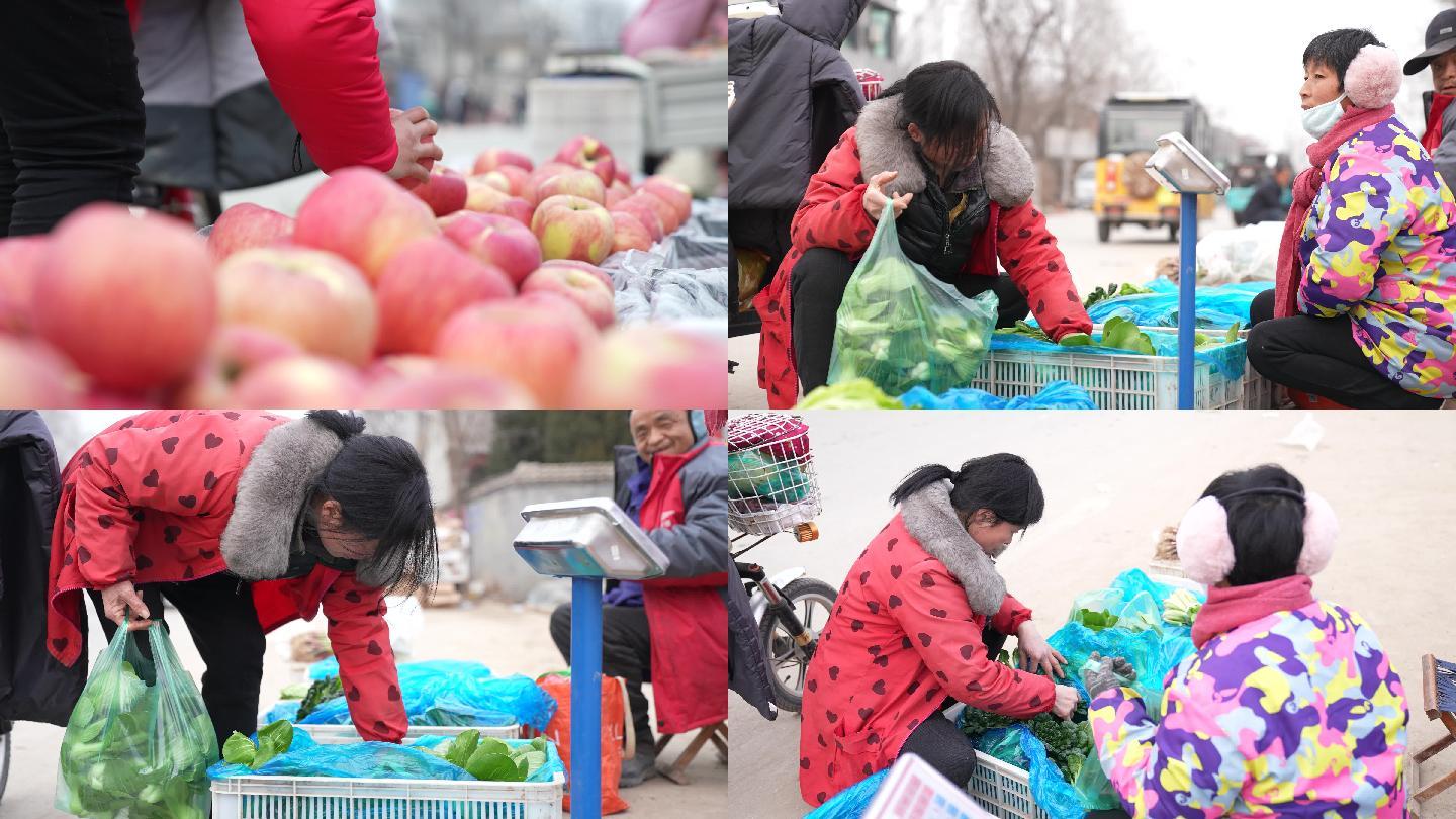 农村集市老板卖菜水果农户挑选水果8