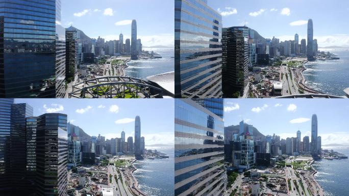从空中看香港维多利亚港景观