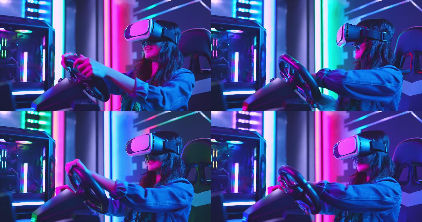 女人玩3D虚拟现实游戏