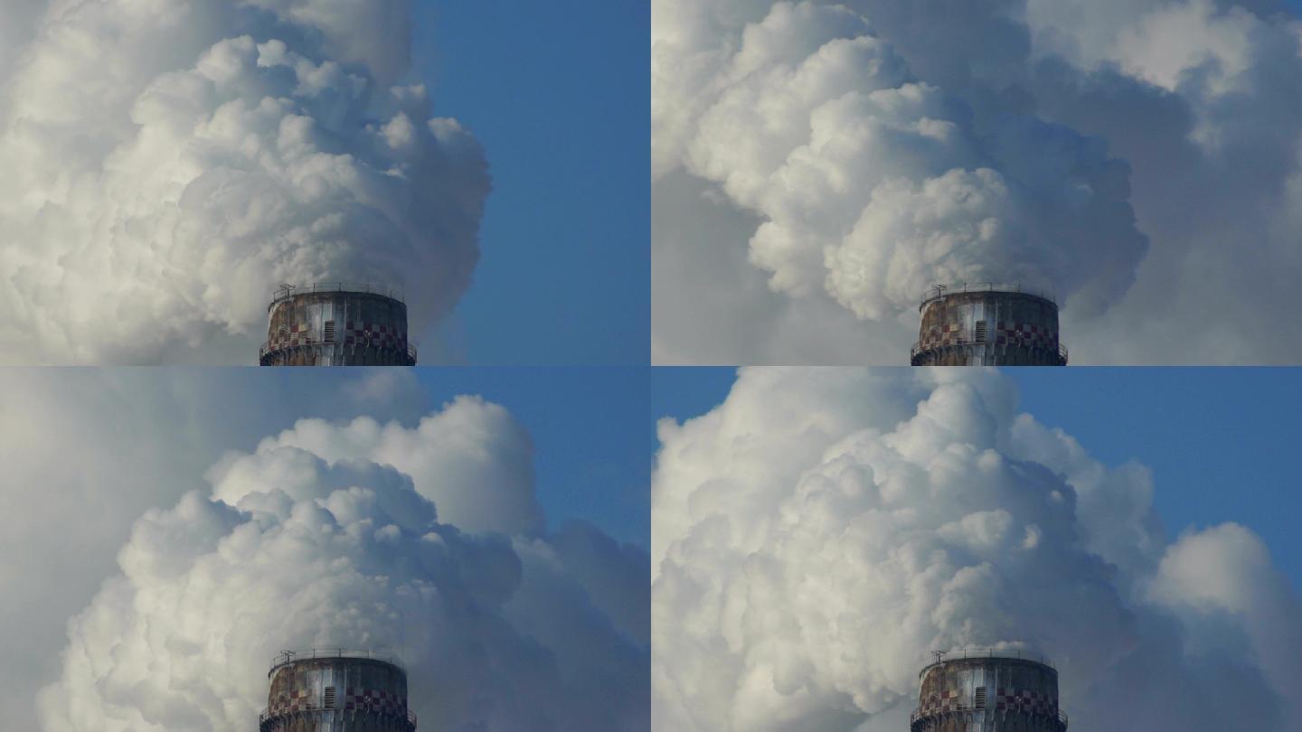 工业塔的污染空气大气废气排放烟囱口特写