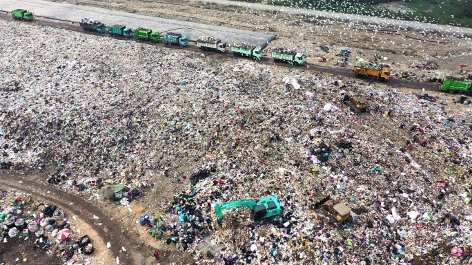 垃圾场鸟瞰图填埋场污染排放生活垃圾