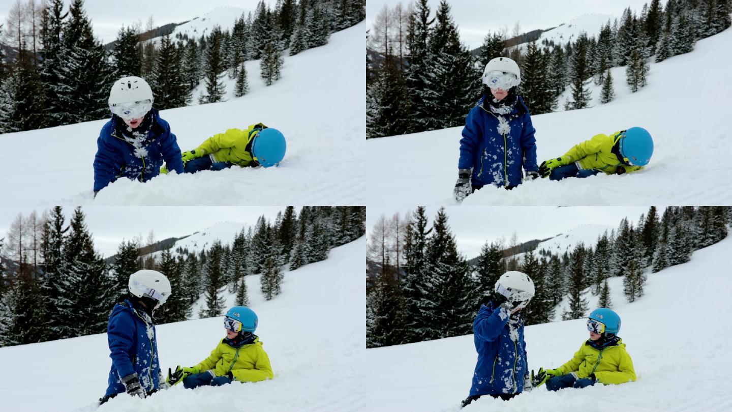 孩子们滑雪场玩耍冰雪冬奥会雪地运动极限项