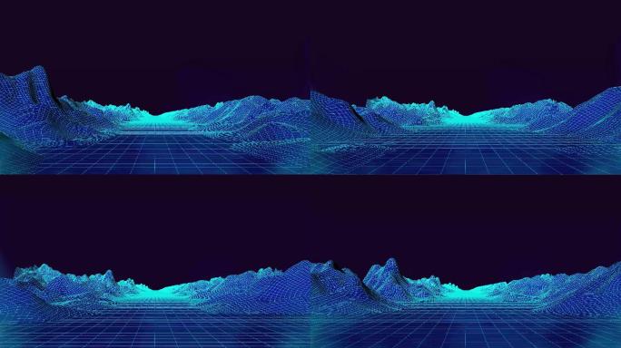 合成波线框景观。模型线框山峰山脉穿梭