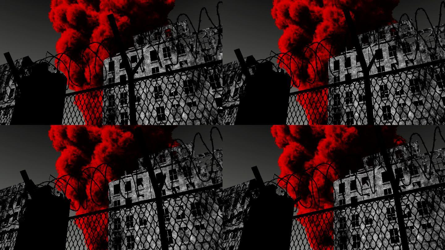 红色战争烟雾住宅楼铁炸了黑色