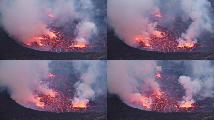 活火山火山口的熔岩湖特写镜头