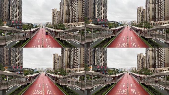 南宁长虹路BRT公交车驶过快速公交站台