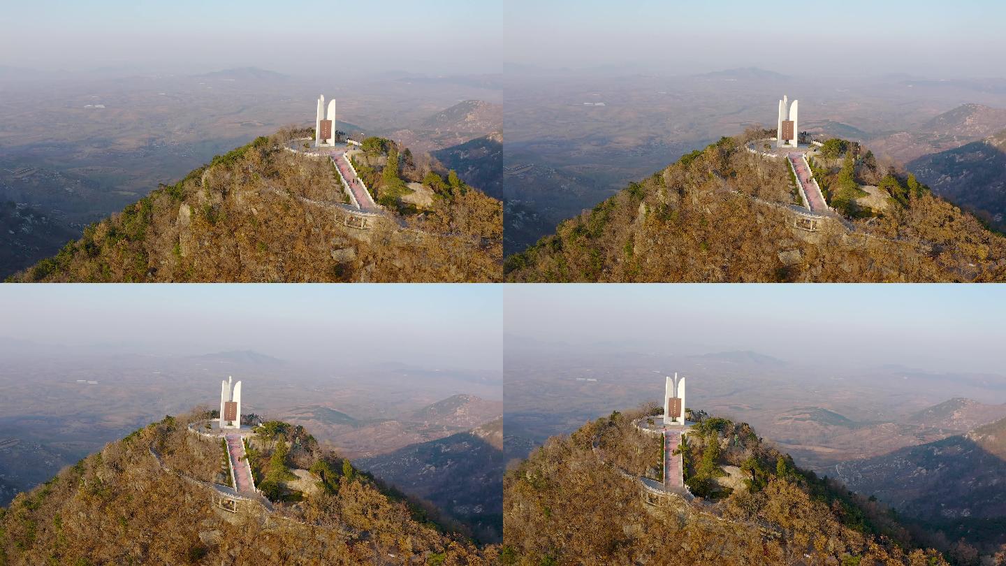 4K航拍山东省蒙阴县孟良崮战役纪念碑风景