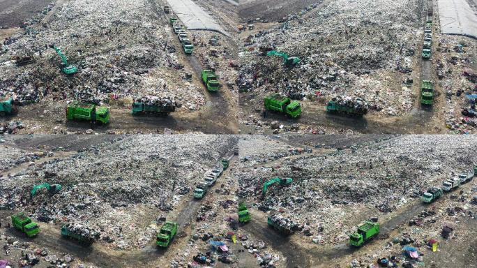 垃圾场鸟瞰图航拍固体废弃物白色污染