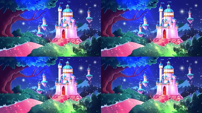 爱丽丝仙境粉色城堡夜景