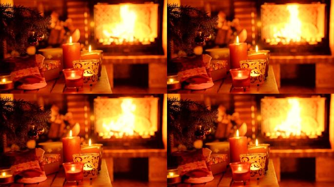 带燃烧壁炉的圣诞节背景