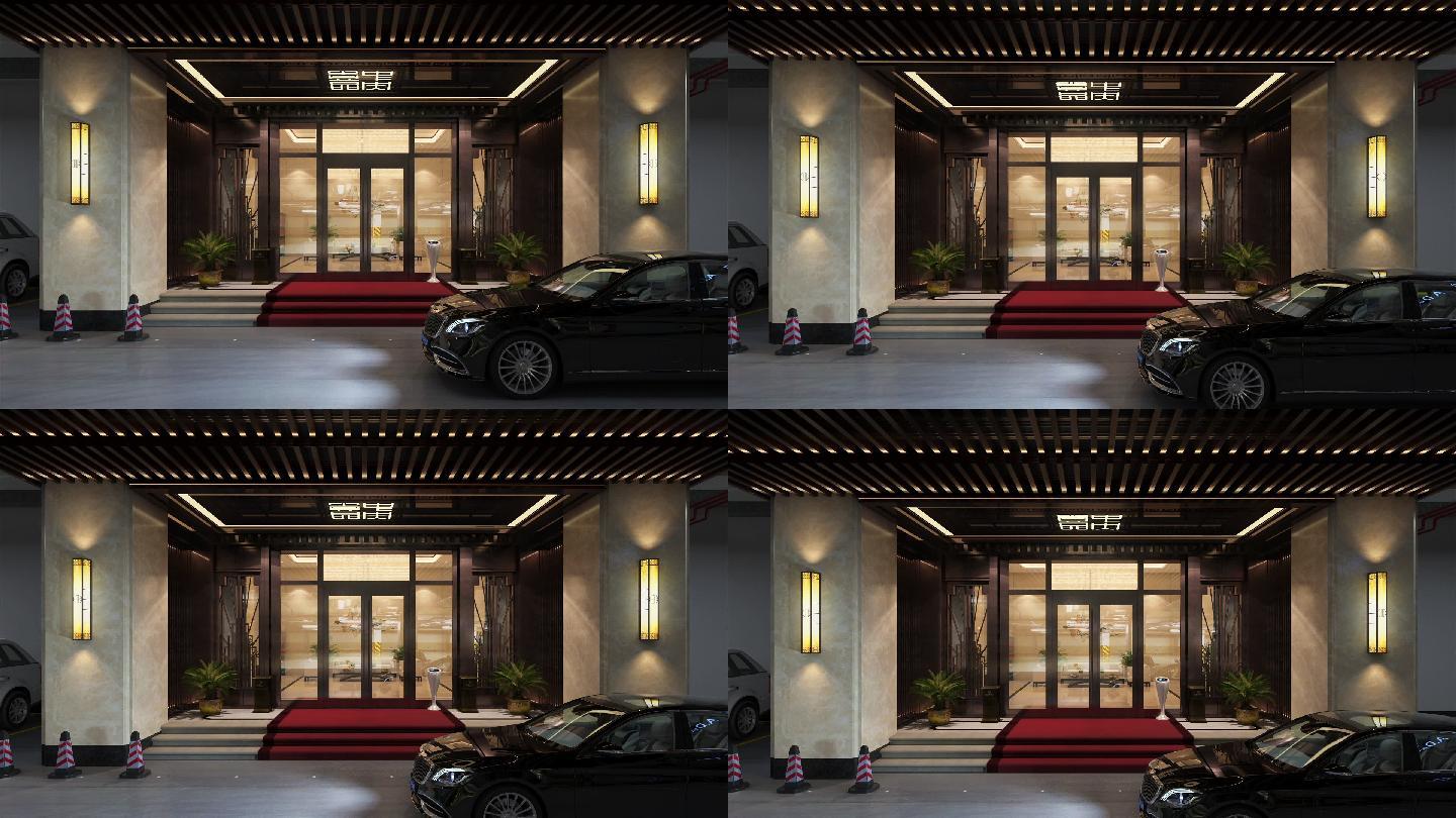三维动画新中式社区地下停车场入户大堂