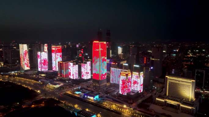 航拍天际线下的城市夜景灯光秀