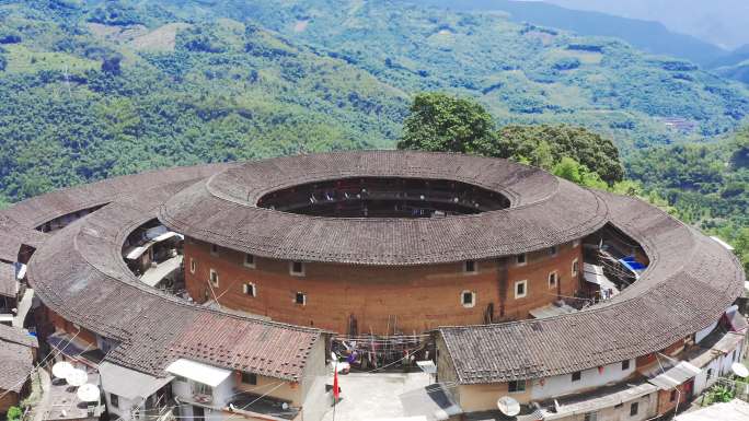 航拍福建漳州闽南特色民居圆形土楼