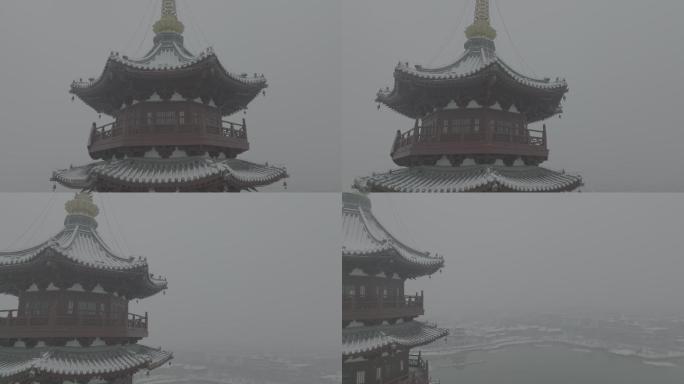 菏泽青年湖雪景航拍1080P 60帧