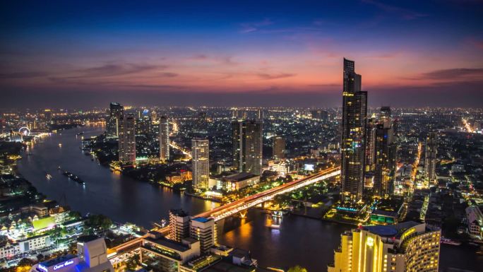 泰国曼谷经济夜景车流