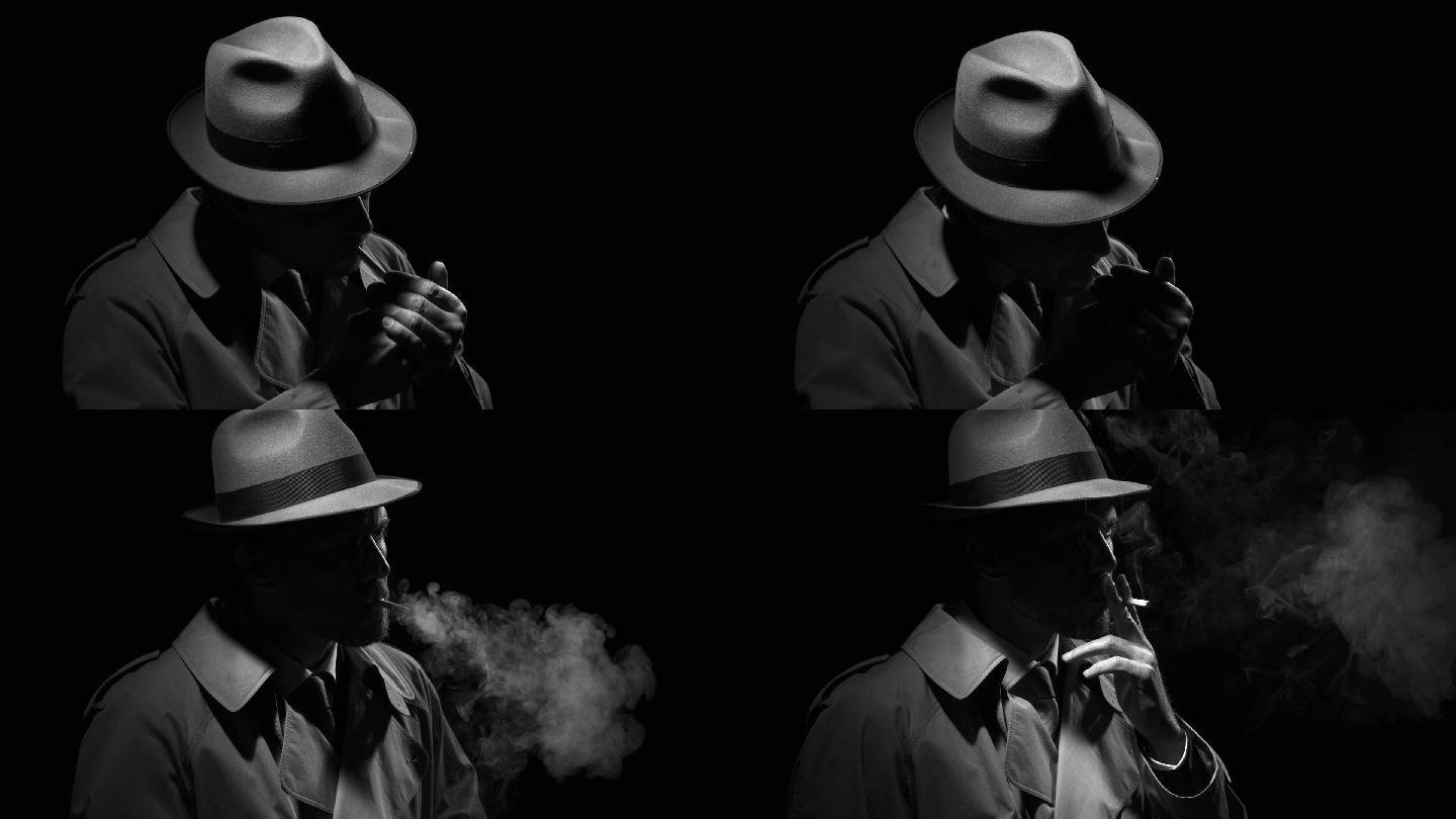 黑侦探在黑暗中抽烟