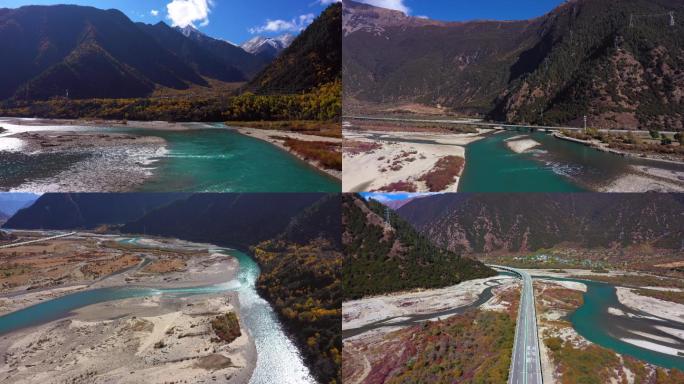 西藏林芝尼洋河高速公路 秋天景色
