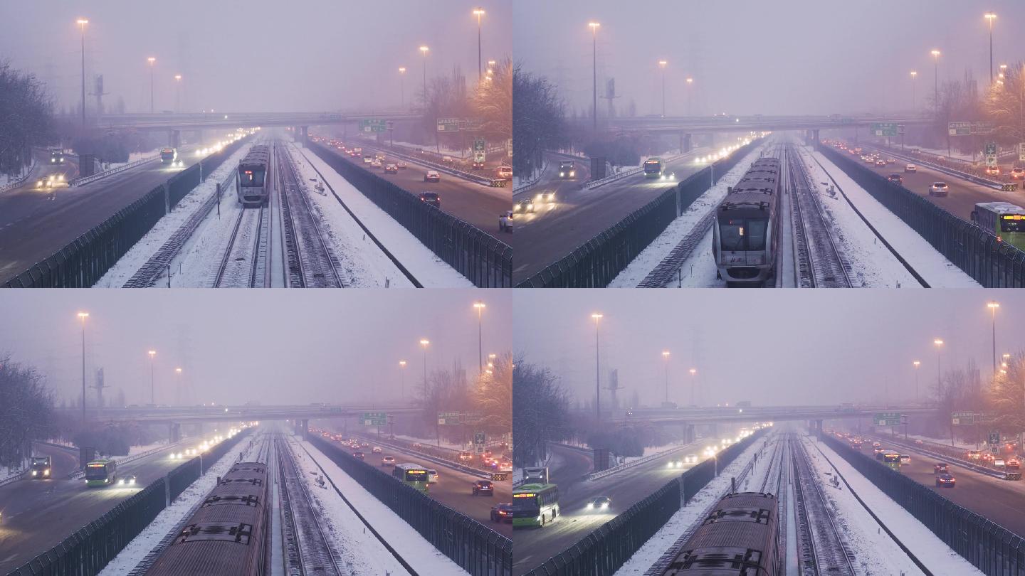 北京大雪地铁行驶