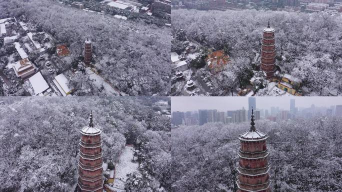 武汉雪景 武汉地标武汉亚贸宝通禅寺 雪景