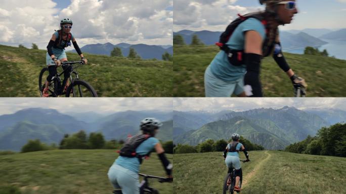 慢镜头：山地车骑行在高原上的照片