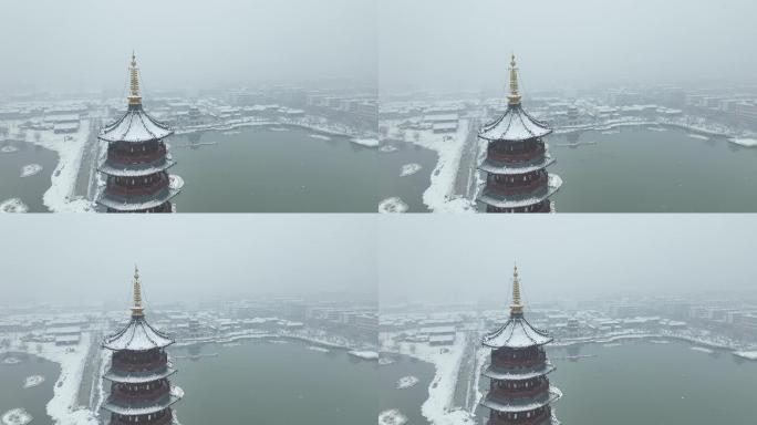 菏泽永安塔雪景航拍1080P 60帧