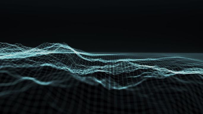 3D渲染黑色背景未来抽象发光粒子网络科技