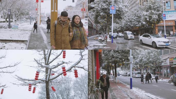 下雪、街头路人