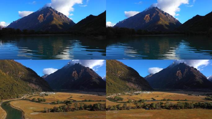 西藏念青唐古拉山早晨的湖面与河流