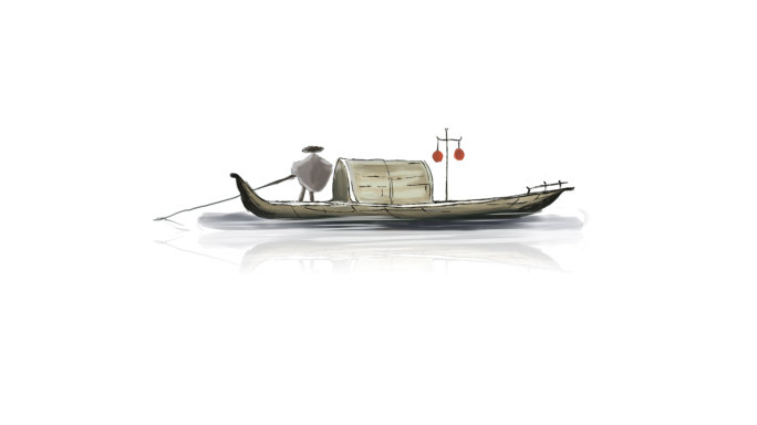 古代船小客船带透明通道
