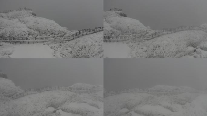 轿子雪山大雪栈道航拍