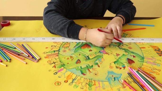 绘制地球绘图彩铅儿童画