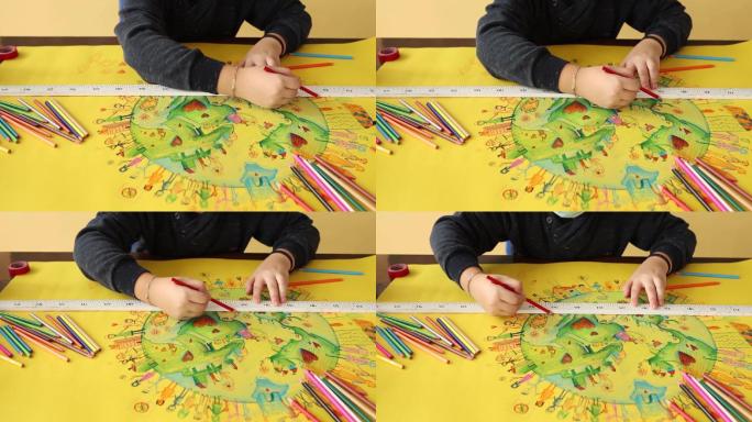绘制地球绘图彩铅儿童画