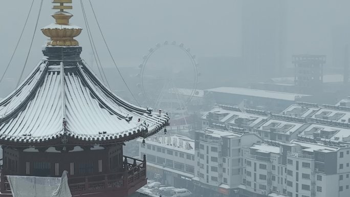 菏泽永安塔雪景航拍1080P 60帧