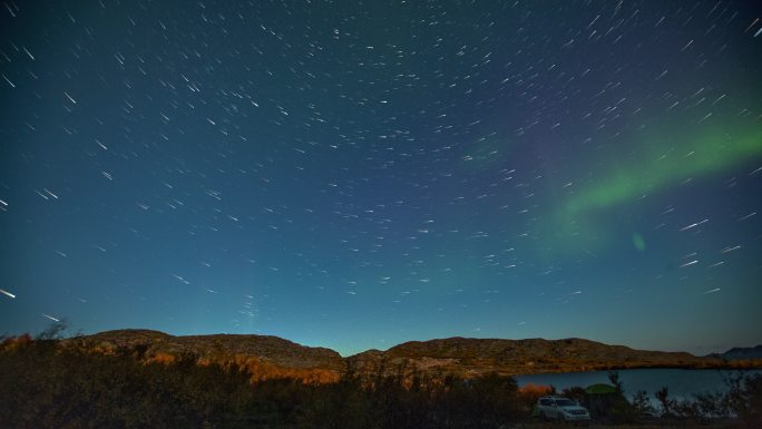 北极光北极光延时斗转星移漫天繁星