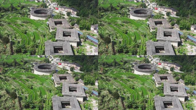 航拍福建漳州闽南特色民居圆形方形土楼