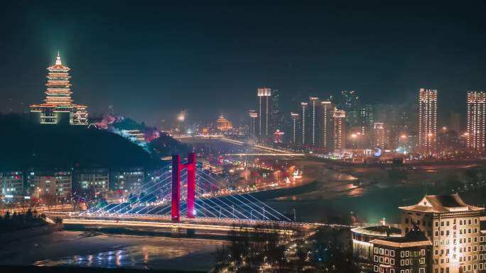 【高清4k】吉林省辽源市夜景航拍