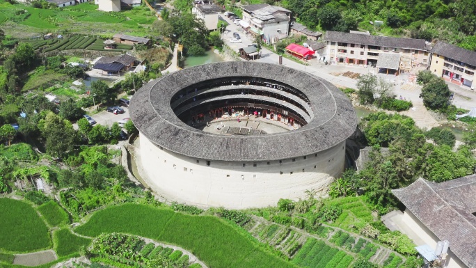 航拍福建漳州闽南特色民居圆形土楼