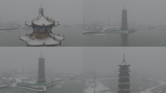 菏泽青年湖雪景航拍1080P 60帧