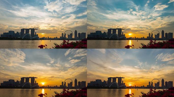黄昏时分的新加坡城市景观