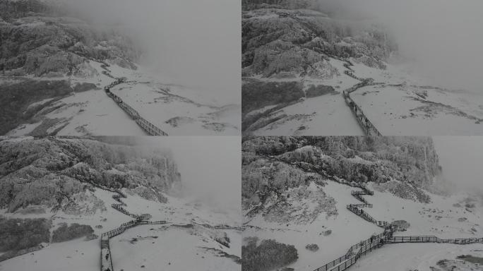 轿子雪山雪后栈道航拍